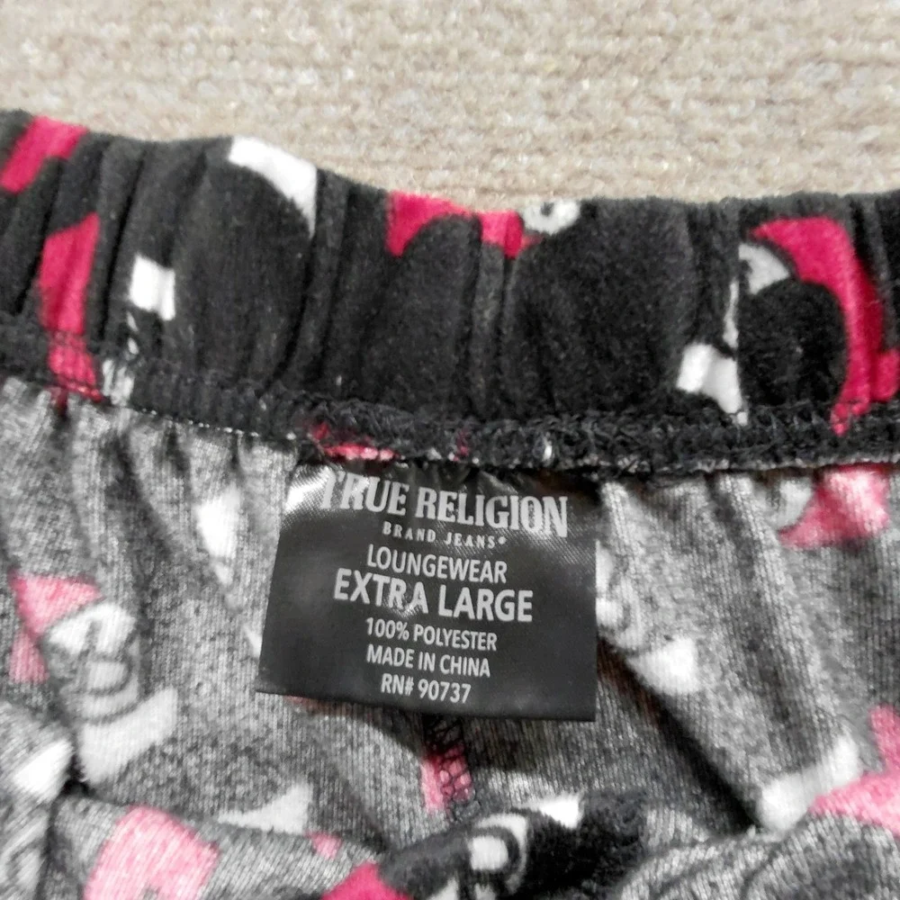 True Religion Black W/Red Logo All Over Print Velour Fleece Lounge Pants Mens XL
